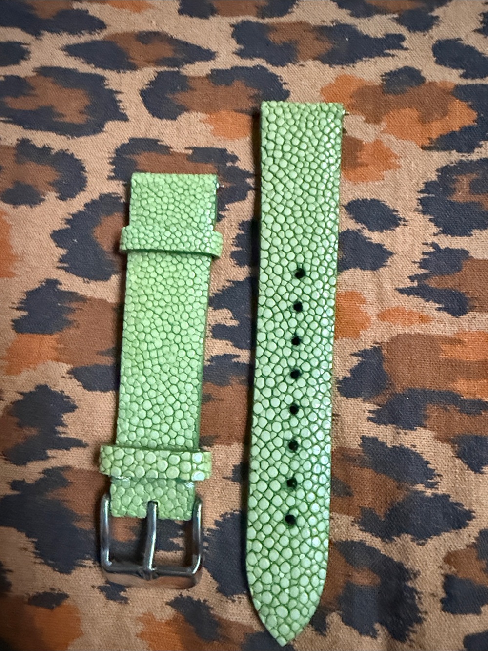 Light Green Stingray-Texture Leather Watch Strap for Women